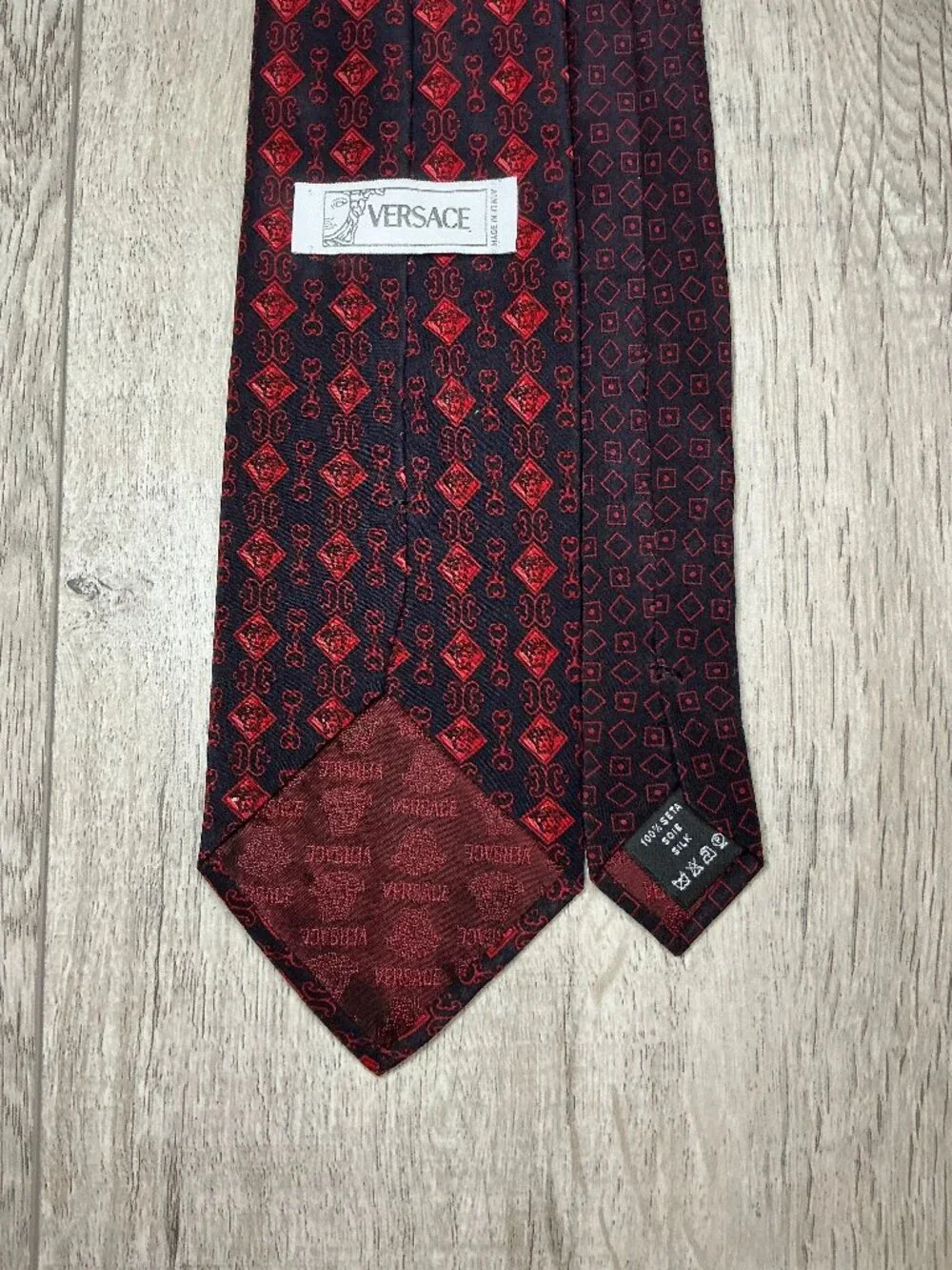 Gianni Versace Tie Black Red Silk Designer Necktie